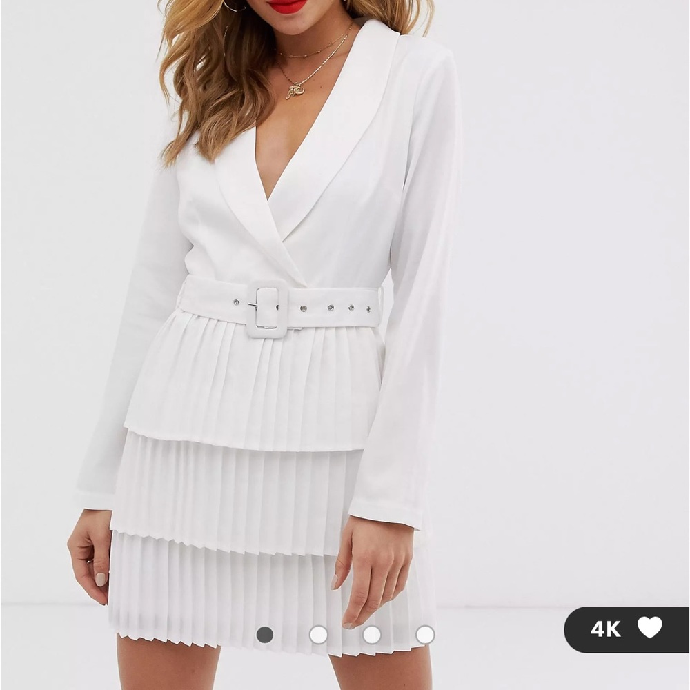 Plunge Front Pleated Blazer Dress